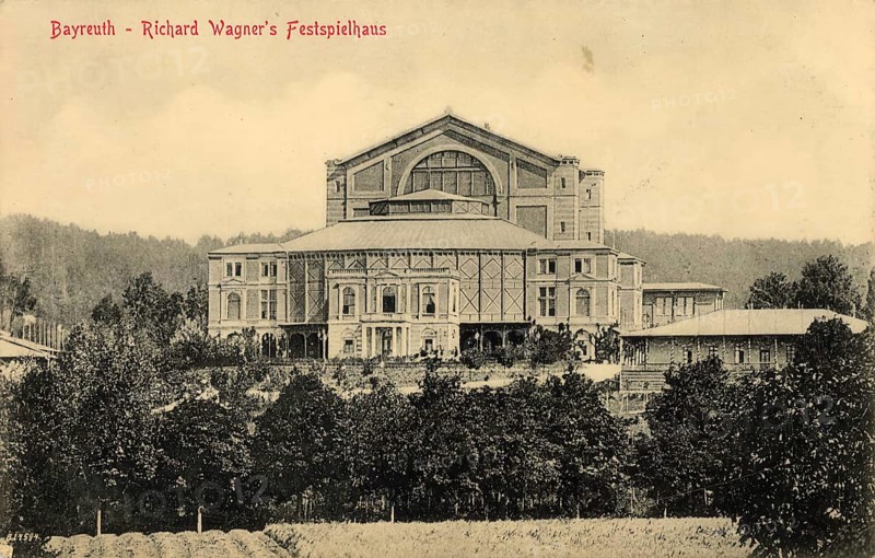 Historical postcard around 1899, Bayreuth, Festspielhaus Richard Wagner, Upper Franconia, Bavaria, Germany, digital reproduction of a historical postcard, public domain, from that time, exact date unknown