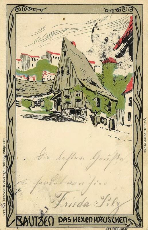 Historical postcard around 1900, Bautzen, Hexenhäuschen, Saxony, Germany, digital reproduction of a historical postcard, public domain, from that time, exact date unknown