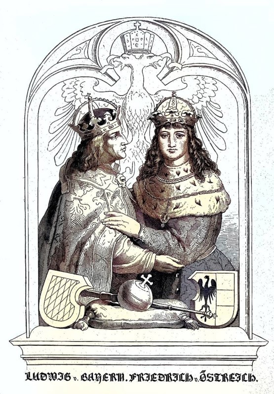 Louis IV the Bavarian (born late 1281/early 1282, died 11 October 1347) House of Wittelsbach. In 1314, he stood as a candidate for election as Roman-German king. However, this election was inconclusive, resulting in a dual kingship / Louis IV the Bavarian (born late 1281/early 1282, died October 11, 1347) House of Wittelsbach. In 1314 he stood as a candidate for election as Roman-German king. However, this election was not clear-cut, so that a dual kingship subsequently came about, Historic, digitally restored reproduction of an original from the 19th century, exact original date unknown, subsequently coloured