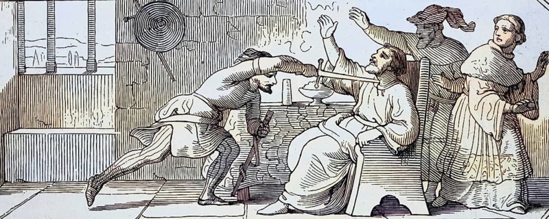 Assassination of Philip of Swabia (born February or March 1177, died 21 June 1208) of the Staufer dynasty. Juni 1208) aus dem Adelsgeschlecht der Staufer war von 1198 bis zu seiner Ermordung 1208 römisch-deutscher König / erman Peasants' War, assassination of Philip of Swabia (born February or March 1177, died June 21, 1208) from the noble family of the Hohenstaufen was Roman-German king from 1198 until his assassination in 1208, Historic, digitally restored reproduction of an original from the 19th century, exact original date unknown, subsequently coloured