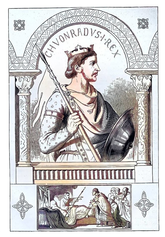 Konrad II (born c. 990, died 4 June, 1039) was Roman-German emperor from 1027 to 1039, king of the East Francia from 1024, king of Italy from 1026 and king of Burgundy from 1033 / Conrad II (born c. 990, died June 4, 1039) was Roman-German emperor from 1027 to 1039, king of the East Francia from 1024, king of Italy from 1026 and king of Burgundy from 1033, Historical, digitally restored reproduction of an original from the 19th century, exact original date unknown, subsequently coloured