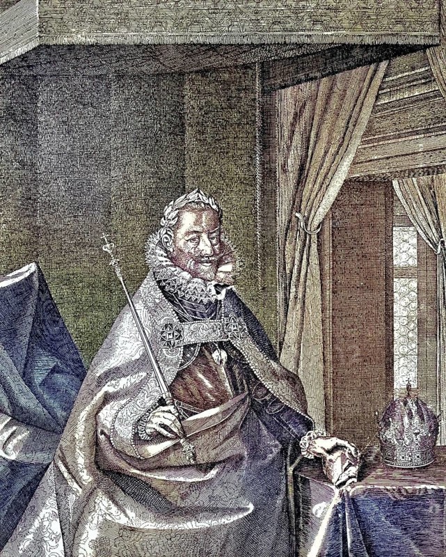 Matthias (born 24 February 1557, died 20 March 1619) war Kaiser des Heiligen Römischen Reiches und Erzherzog von Österreich 1612-1619 / Matthias (born February 24, 1557, died March 20, 1619) was Holy Roman Emperor and Archduke of Austria 1612-1619, Historical, digitally restored reproduction of an original from the 19th century, exact original date unknown, subsequently coloured
