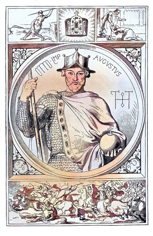 Otto II. (geboren 955, gestorben 7. Dezember 983) aus dem Adelsgeschlecht der Liudolfinger war römisch-deutscher Kaiser von 973 bis 983 / Otto II (born 955, died December 7, 983) from the noble family of the Liudolfing was Roman-German emperor from 973 to 983, Historic, digitally restored reproduction of an original from the 19th century, exact original date unknown, subsequently coloured