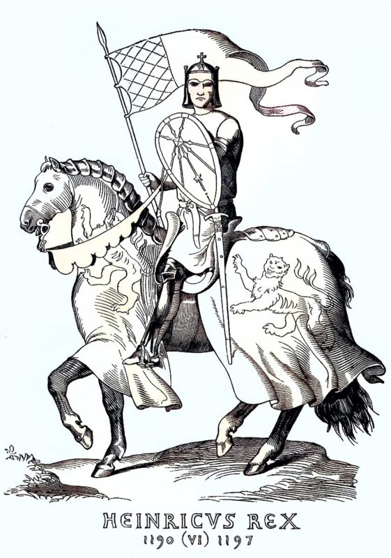 Heinrich VI. aus dem Geschlecht der Staufer (geboren November 1165, gestorben 28. September 1197) war ab 1169 römisch-deutscher König und ab 1191 Kaiser des Heiligen Römischen Reiches / Henry VI of the Hohenstaufen dynasty (born November 1165, died September 28, 1197) was Roman-German king from 1169 and Holy Roman Emperor from 1191, Historic, digitally restored reproduction of an original from the 19th century, exact original date unknown, subsequently coloured