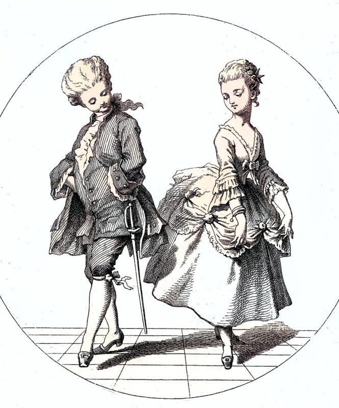 Historical illustration of a couple dancing the Pas-de-deux, a dance duet in which two dancers/Historical illustration of a couple dancing the Pas-de-deux, dance duet in which two dancers, historical, digitally restored reproduction of an original original from the 19th century, exact original date unknown, subsequently colored