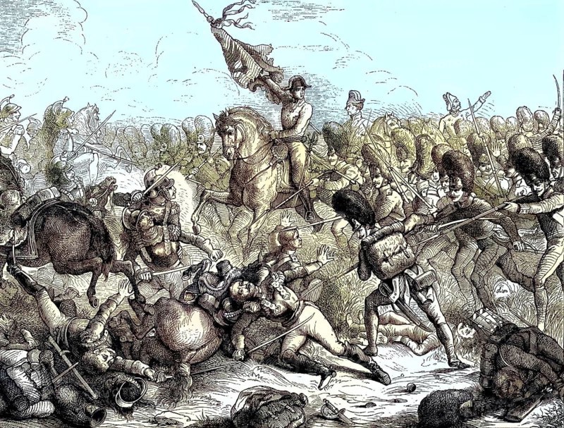 Historical illustration of Battle of Aspern-Essling, 1809, here with Archduke Charles of Austria, Duke of Teschen, Archduke Carl Ludwig Johann Joseph Laurentius of Austria, Duke of Teschen, 1771 - 1847 what about Austrian Field-Marshal/Historical illustration of Battle of Aspern-Essling, 1771 - 1847 what about Austrian Fimarsheld-al, historically, digitally restored reproduction of an original original from the 19th century century, exact original date unknown, colored later