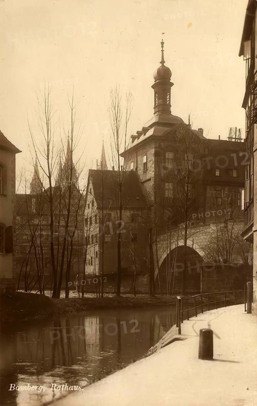 Historical postcard around 1900, Bamberg, town hall, Upper Franconia, Bavaria, Germany, digital reproduction of a historical postcard, public domain, from that time, exact date unknown