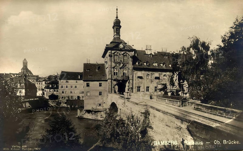 Historical postcard around 1900, Bamberg, town hall, Upper Franconia, Bavaria, Germany, digital reproduction of a historical postcard, public domain, from that time, exact date unknown