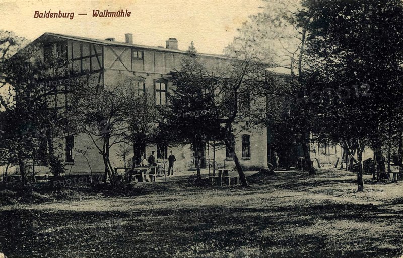 Historical postcard around 1900, Baldenburg, fulling mill, today Bialy Bor, city with seat of an urban and rural community in Szczecinecki County in the Polish voivodeship of West Pomerania, Poland, digital reproduction of a historical postcard, public domain, from that time, exact date unknown