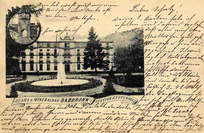 Historical postcard around 1910, Bad Bronn i.E, Badbronn, Alsace, German name for the health resort of Chatenois, Kestenholz in Lower Alsace, France, digital reproduction of a historical postcard, public domain, from that time, exact date unknown