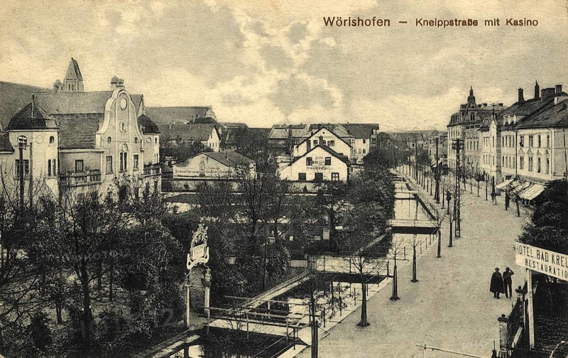 Historical postcard around 1910, Bad Wörishofen, Kneippstraße and casino, Unterallgäu district, Bavaria, Germany, digital reproduction of a historical postcard, public domain, from that time, exact date unknown