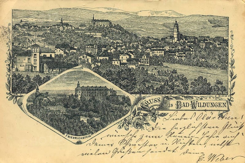 Historical postcard around 1910, Bad Wildungen, Waldeck-Frankenberg district, Hesse, Germany, digital reproduction of a historical postcard, public domain, from that time, exact date unknown