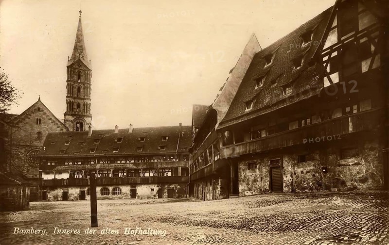 Historical postcard around 1900, Bamberg, Hofhaltung, Upper Franconia, Bavaria, Germany, digital reproduction of a historical postcard, public domain, from that time, exact date unknown