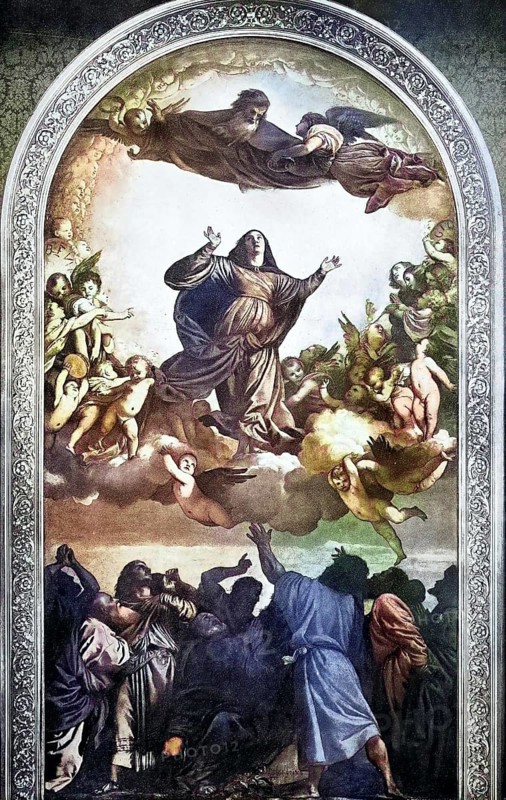 Historisches Foto (ca 1880) der Himmelfahrt der Jungfrau Maria, Gemälde von Tizian, Italien / Historical photo of Assumption of the Virgin, painting by Titian, Italy, Historical, digitally restored reproduction of an original from the 19th century, exact original date unknown, subsequently coloured