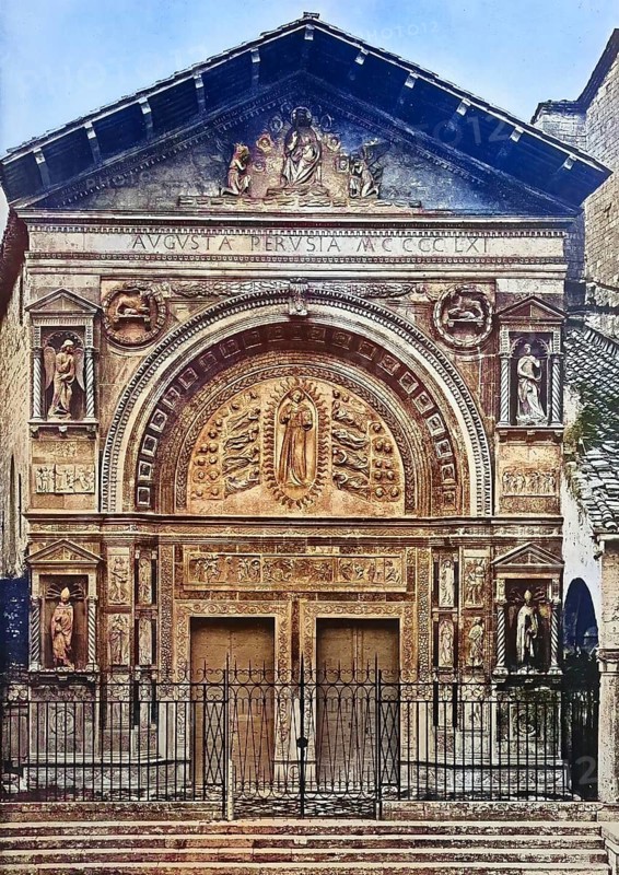 Historisches Foto (ca 1880) der Kirche San Bernardino, Perugia, Umbrien, Italien / Historical photo of San Bernardino church, Umbria, Italy, Historical, digitally restored reproduction of an original from the 19th century, exact original date unknown, subsequently coloured
