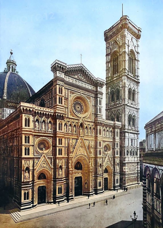 Historisches Foto (ca 1880) der Kathedrale von Florenz, Toskana, Italien / Historical photo of Florence Cathedral, Firenze, Tuscany, Italy, Historical, digitally restored reproduction of an original from the 19th century, exact original date unknown, subsequently coloured