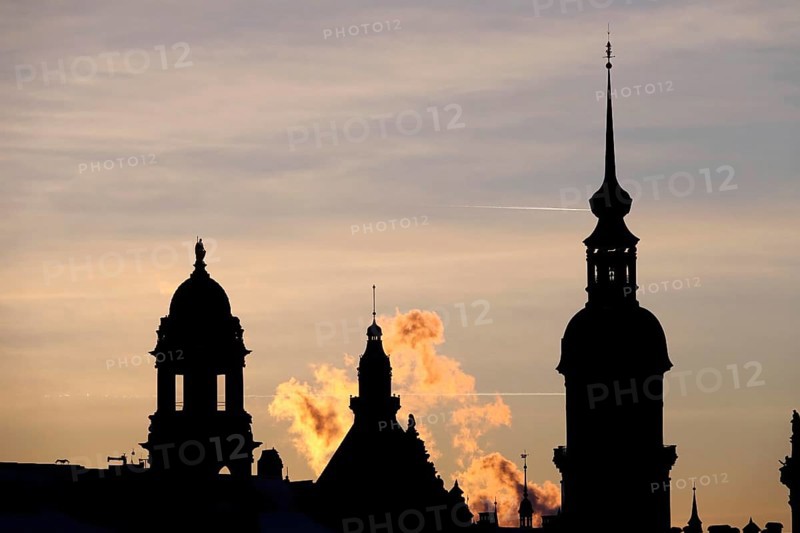 View of the old town of Dresden, castle, winter evening, Dresden, Saxony, Germany