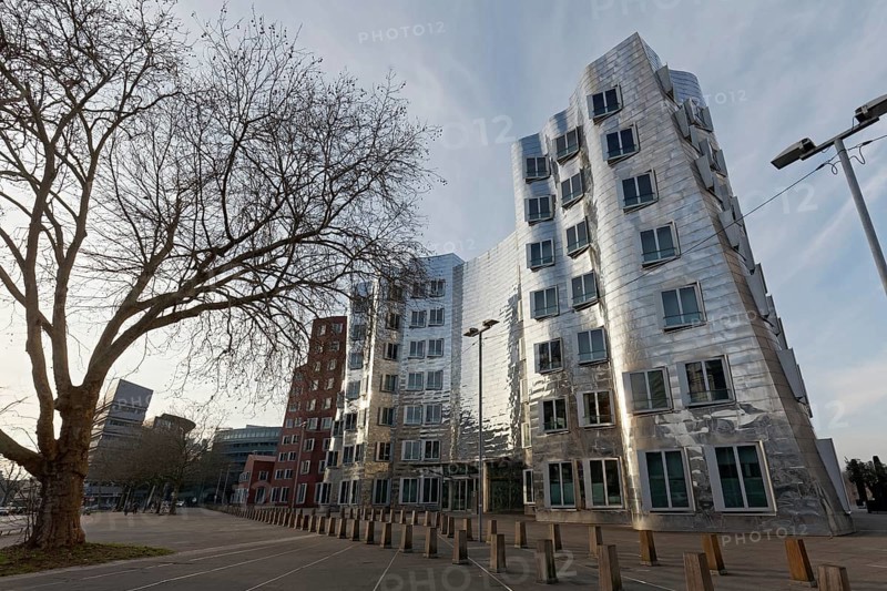 New Zollhof by architect Frank O. Gehry, house with aluminum façade, Gehry buildings in the Deconstructivist style, Düsseldorf, North Rhine-Westphalia, Germany