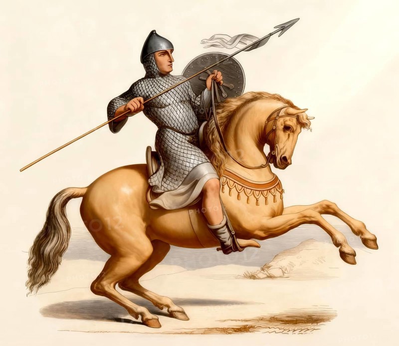 Riding knight in his hauberk, Middle Ages