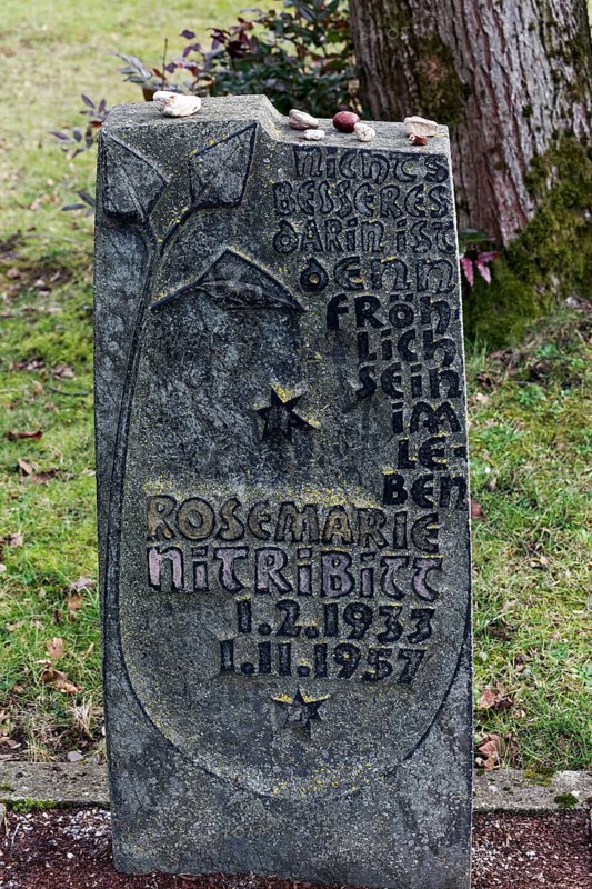 Grave of noble prostitute Rosemarie Nitribitt, Nordfriedhof Düsseldorf, North Rhine-Westphalia, Germany