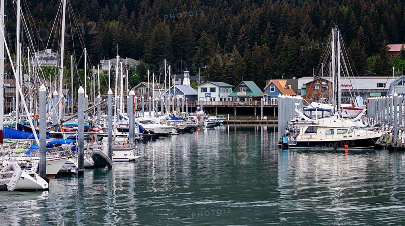 Sailing boats in harbor, Seward, Kenai Peninsula, Alaska, USA