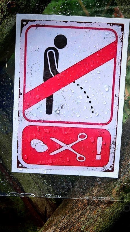 Funny prohibition sign with pictograms under wet conditions, Czech Republic