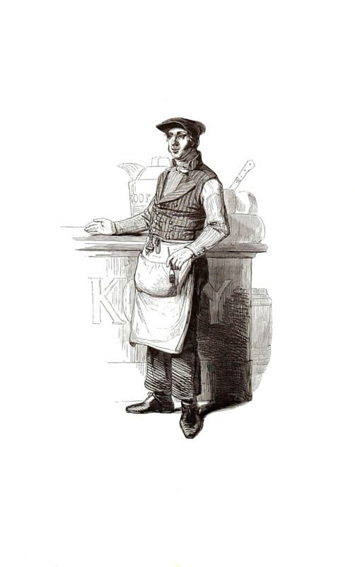 Types from Holland around 1841, De Kruidenier, grocer, Kraemer, Netherlands, authentic, digitally restored reproduction from a 19th century model, exact date of presentation unknown, historical