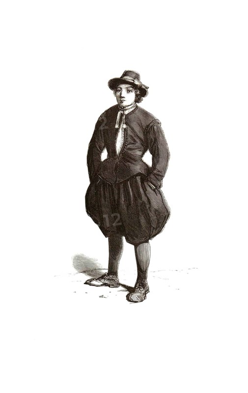 Types from Holland around 1841, De Markense visser, The Fisherman of Marken, Netherlands, authentic, digitally restored reproduction from a 19th century model, exact date of depiction unknown, historical