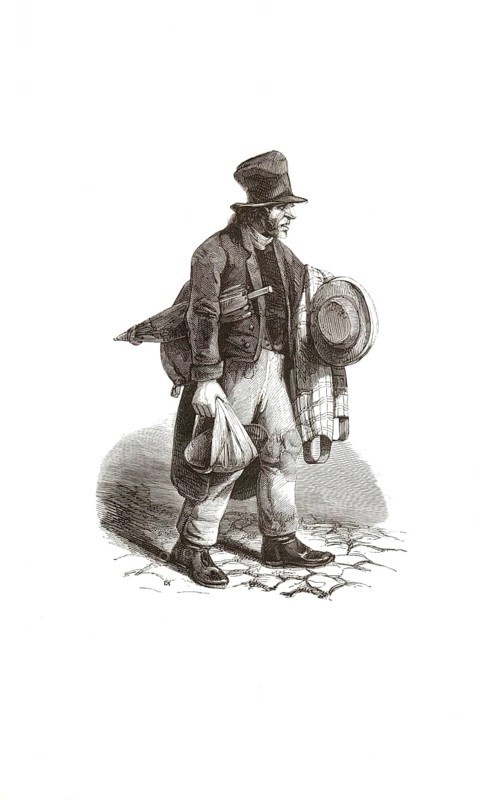 Types from Holland around 1841, De klerenjood, the old clothes Jew, Jewish dealers who traded in used clothes in the 19th and early 20th century, Netherlands, authentic, digitally restored reproduction from a 19th century model, exact date of presentation unknown, historical