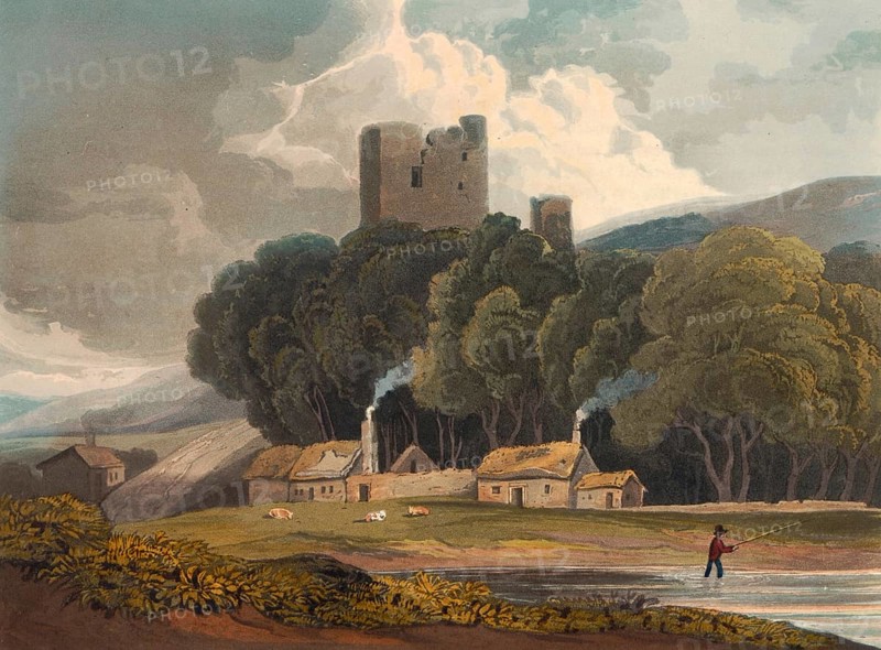 Thirlwall Castle, 12th century castle ruins near the village of Greenhead, approximately 32 km west of Hexham in the English county of Northumberland, 1860, England, authentic, digitally restored reproduction from a 19th-century original, exact date of depiction unknown, historical