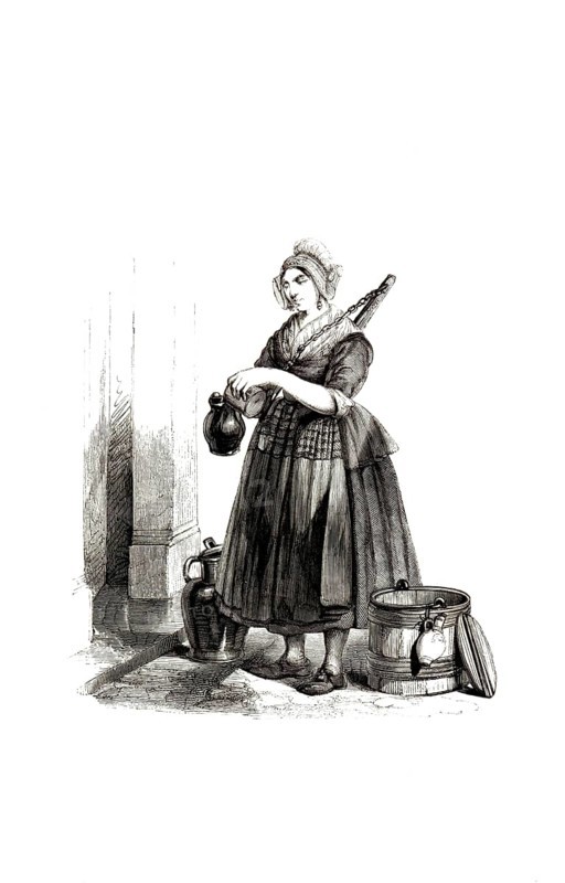 Types from Holland around 1841, Het melkmeisje, The Milkmaid, Netherlands, authentic, digitally restored reproduction from a 19th century model, exact date of depiction unknown, historical