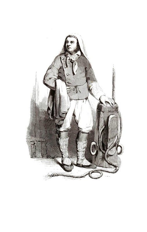 Types from Holland around 1841, De zakkendrager van Rotterdam, The sack carrier of Rotterdam, workers transporting sacks (e.g. with grain, coffee, spices) in the harbour or at markets, Netherlands, authentic, digitally restored reproduction from a 19th century original, exact date of depiction unknown, Historical