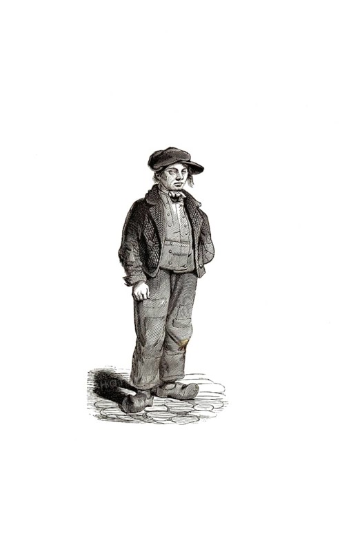 Types from Holland around 1841, De Straatjongen, The Street Boy, Netherlands, authentic, digitally restored reproduction from a 19th century model, exact date of depiction unknown, historical