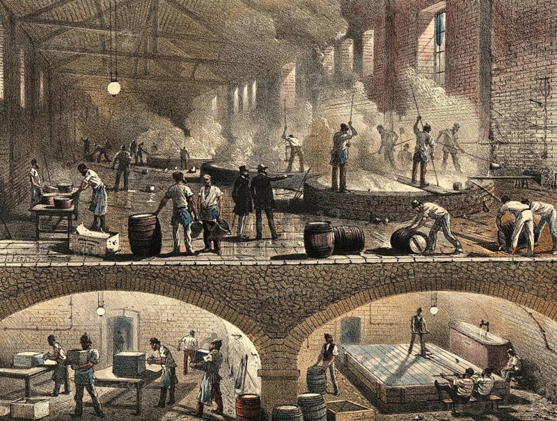 Industrial plant around 1890, soap production, soap production, authentic, digitally restored reproduction from a 19th century original, exact date of presentation unknown, historical