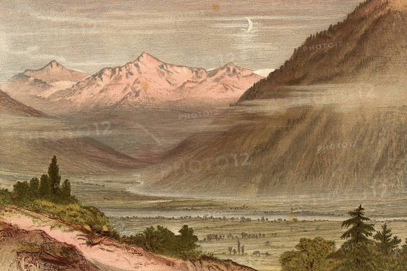 Entrance to the Val de Tignes valley in the Savoy Alps, around 1860, France, authentic, digitally restored reproduction from a 19th century model, exact date of depiction unknown, historical