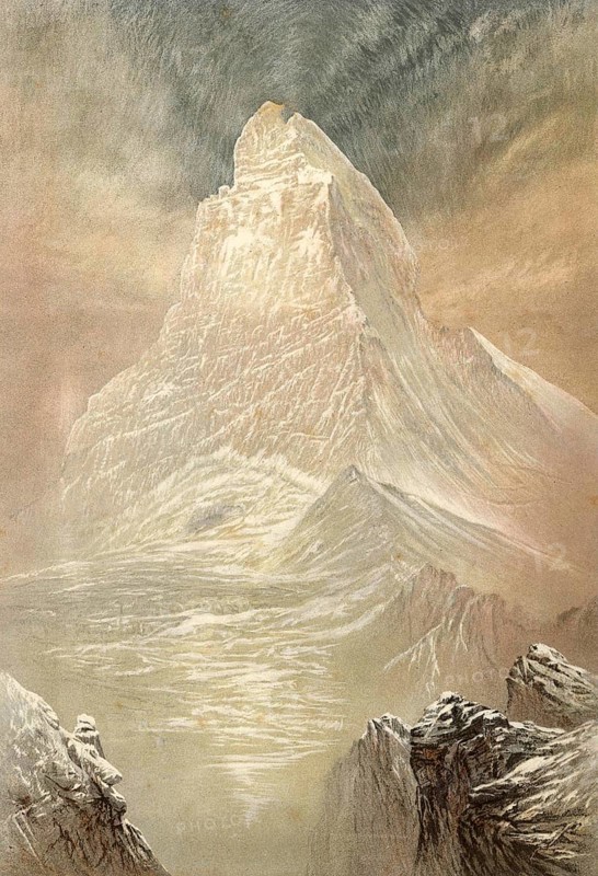 Matterhorn, mountain in the Valais Alps between Zermatt and Breuil-Cervinia, around 1860, Switzerland, authentic, digitally restored reproduction from a 19th century model, exact date of depiction unknown, historical