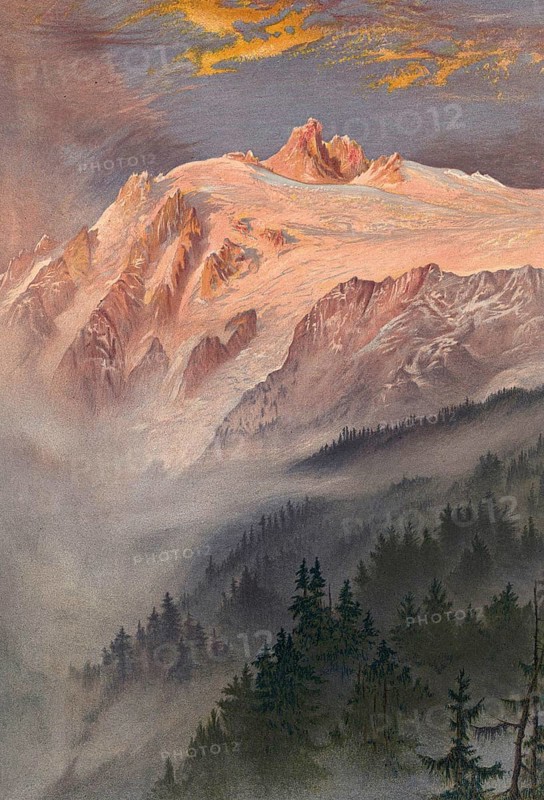 Trento glacier, Glacier du Trient, is an approximately 4.5 km long valley glacier on the northern slope of the Mont Blanc massif in the canton of Valais, around 1860, Switzerland, authentic, digitally restored reproduction from a 19th century original, exact date of presentation unknown, historical