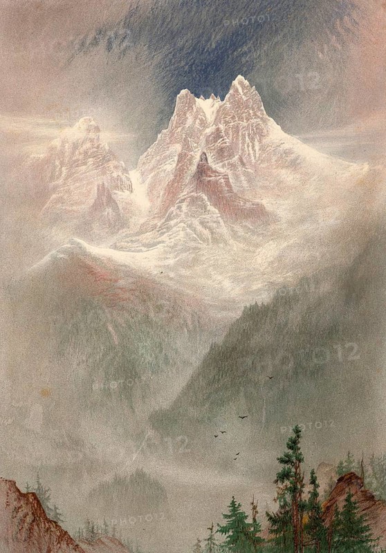 The Dent du Midi around 1860, mountain range in the Chablais Valaisan Alps, northwest of Martigny in the canton of Valais, Switzerland, authentic, digitally restored reproduction from a 19th-century model, exact date of presentation unknown, historical