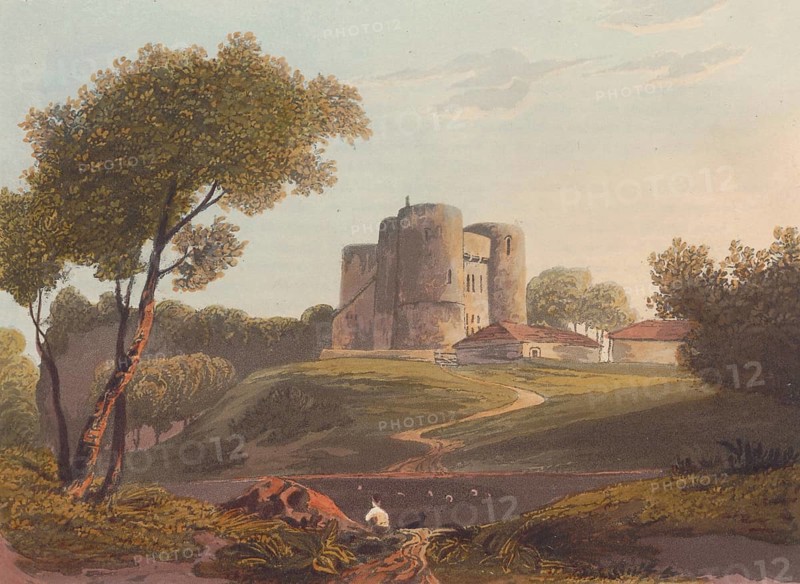 Saltwood castle, around 1860, medieval fortress near Hythe in Kent, England, authentic, digitally restored reproduction from a 19th-century model, exact date of depiction unknown, historical