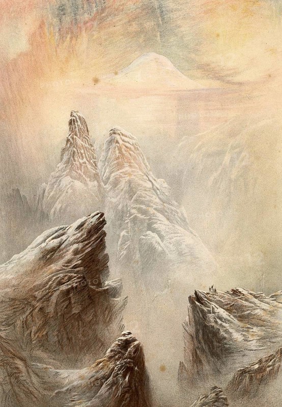 Mont Blanc, Monte Bianco, highest peak in the Alps, view from Col d'Anterne, around 1860, France, Italy, authentic, digitally restored reproduction from a 19th-century model, exact date of depiction unknown, historical