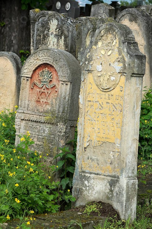 Jewish tombstones with coloured reliefs, Jewish cemetery, since 1866, Czernowicz, Bukovina, Ukraine