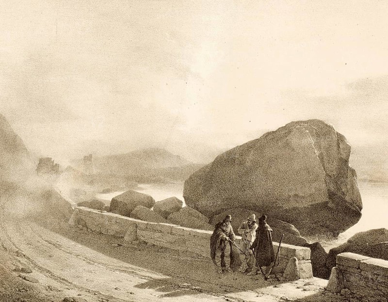On the road from Rome to Naples, here in Terracine, around 1860, Italy, authentic, digitally restored reproduction from a 19th century model, exact date of depiction unknown, historical
