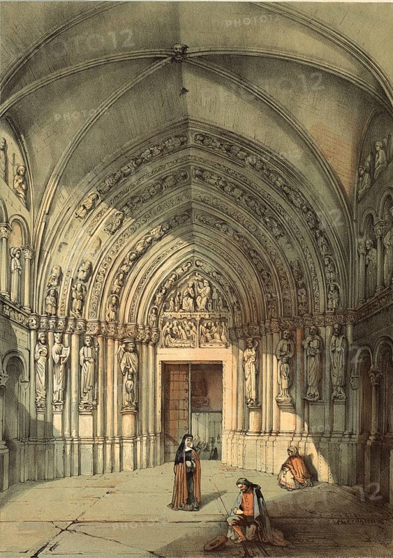 Porche de l'Eglise St.Servais, The famous portal of the Saint Servatius Basilica in Maastricht, Mastricht, mountain portal, 1860, Holland, authentic, digitally restored reproduction from a 19th century model, exact date of presentation unknown, historical