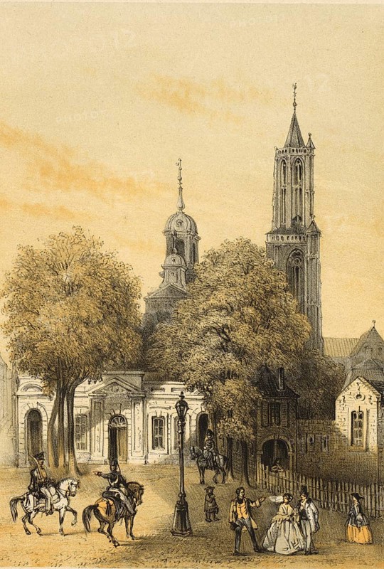 Place du Gouvernement in Maastricht, Mastricht, Gouvernementsplein or government square, 1860, Holland, authentic, digitally restored reproduction from a 19th century model, exact date of presentation unknown, historical