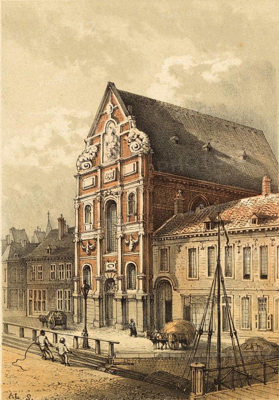Les Augustins, the historical heritage of the Augustinian Order, the former Augustinian church, Augustijnenkerk, 1860, Maastricht, Mastricht, Holland, authentic, digitally restored reproduction from a 19th century model, exact date of presentation unknown, historical