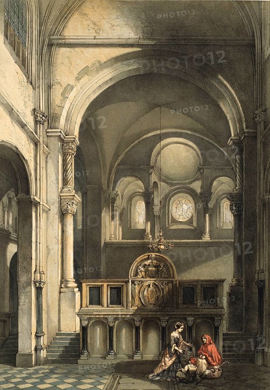 Catholic Church of St. Servaas, Basilica of St. Servatius, in Maastricht in the Netherlands, Mastricht, Romanesque, three-nave basilica, 1860, Holland, authentic, digitally restored reproduction from a 19th century model, exact date of presentation unknown, historical