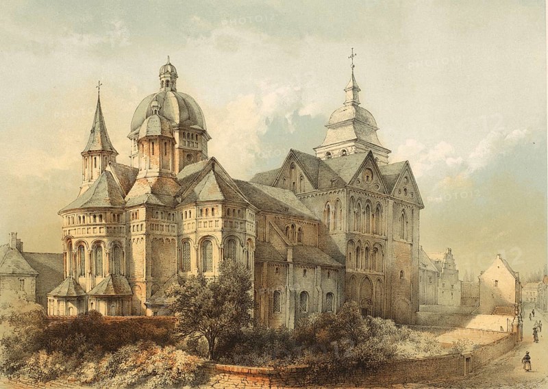 Notre Dame in Roermond, Munsterkerk, Münsterkirche, official name Onze Lieve Vrouwe Munsterkerk, Our Lady Münsterkirche, 1860, Holland, authentic, digitally restored reproduction from a 19th century model, exact date of presentation unknown, historical