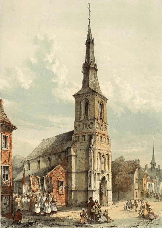 St. Martin Church in Sint-Truiden, historically significant, late Gothic church, which was originally part of a Benedictine monastery, Belgium, authentic, digitally restored reproduction from a 19th century model, exact date of presentation unknown, historical