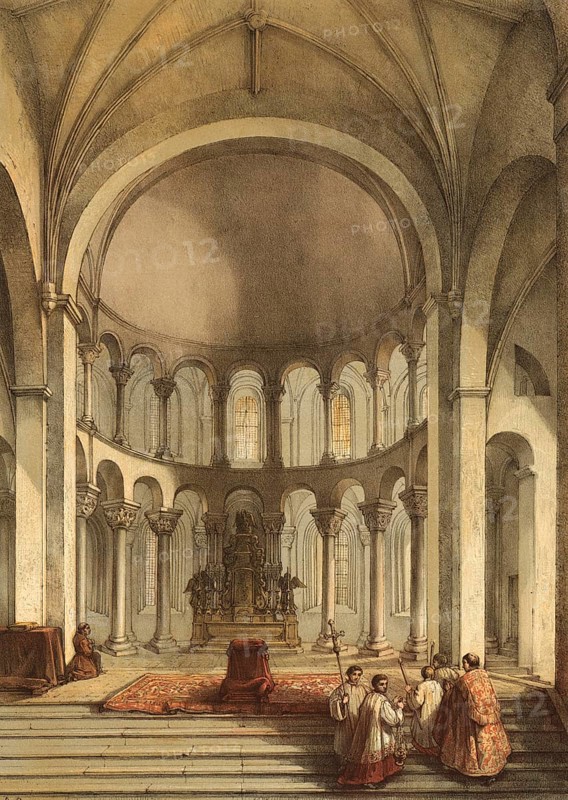 Choir of the Basilica of Our Lady, Basiliek van Onze-Lieve-Vrouw-Tenhemelopneming, in Maastricht, Mastricht, a Catholic church from the late 10th century, around 1850, Holland, authentic, digitally restored reproduction from a 19th century model, exact date of presentation unknown, historical