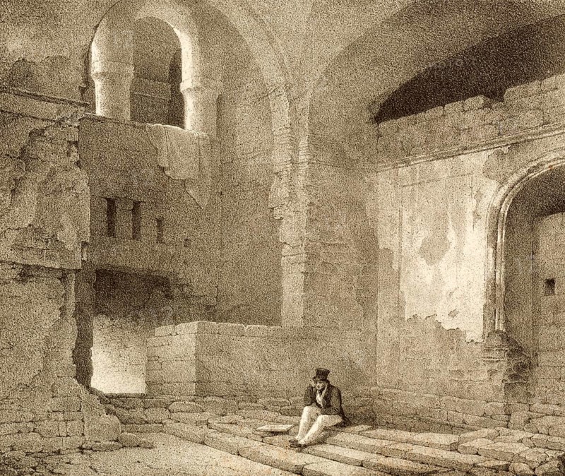 Lower Hall of Queen Joan's Palace, premises within the Palazzo Donn'Anna in Naples, 1830, Italy, authentic, digitally restored reproduction from a 19th century model, exact date of presentation unknown, historical